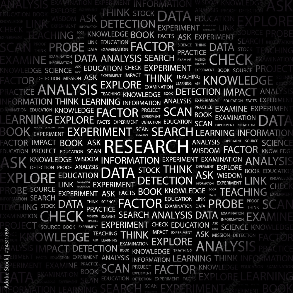 RESEARCH. Word collage on black background. RESEARCH. Word collage on black background.