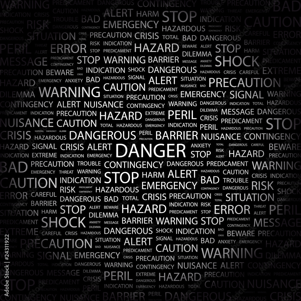 DANGER. Word collage on black background. Stock Vector | Adobe Stock