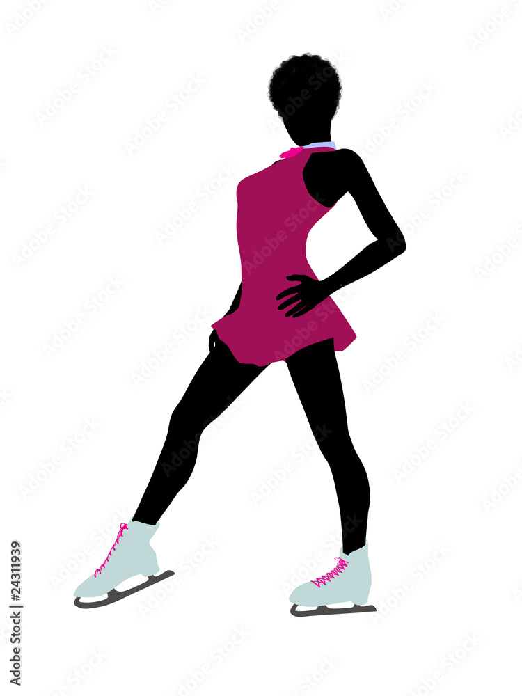African American Female Ice Skater Art Illustration Silhouette African American Female Ice Skater Art Illustration Silhouette