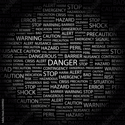 DANGER. Word collage on black background.