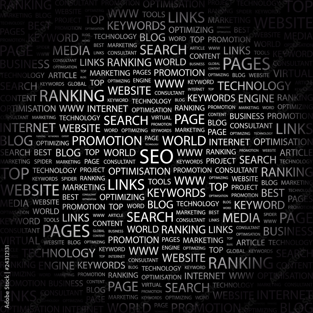 SEO. Word collage on black background. SEO. Word collage on black background.