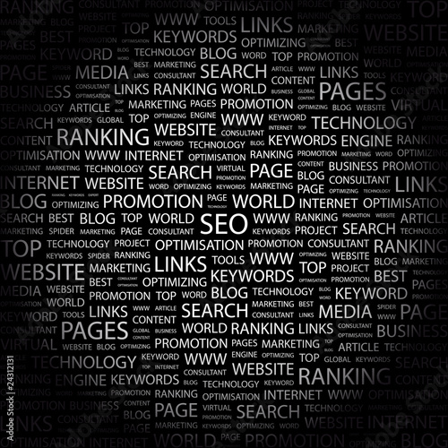 SEO. Word collage on black background.