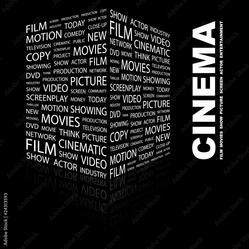 Naklejka premium CINEMA. Illustration with different association terms.