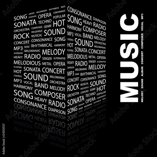 MUSIC. Illustration with different association terms.
