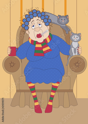 old sick woman sitting in the armchair