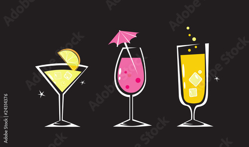 Retro drinks collection isolated on black background