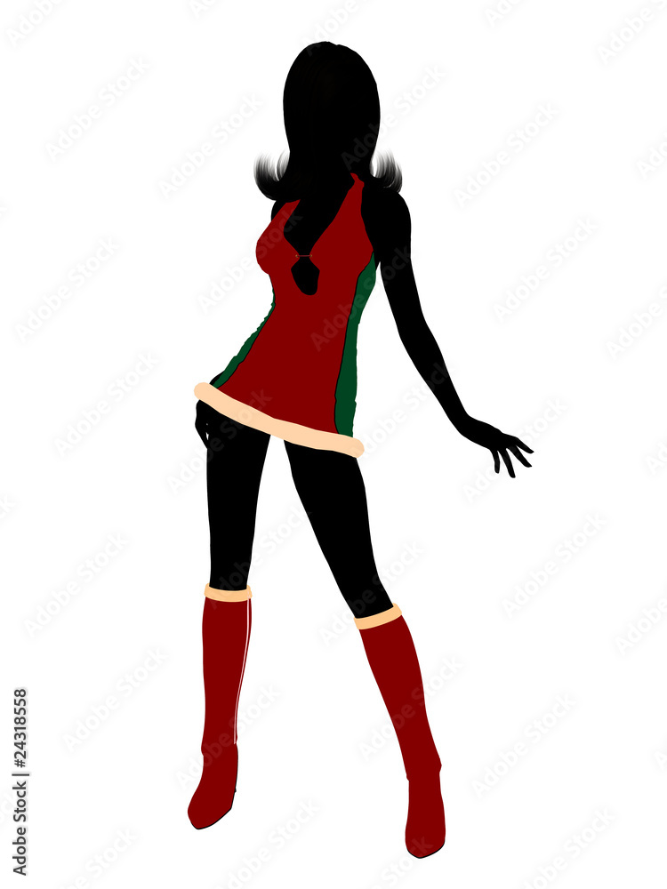 Sexy Female Christmas Elf Silhouette Illustration