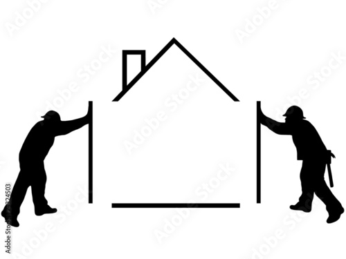 silhouette of man building a house