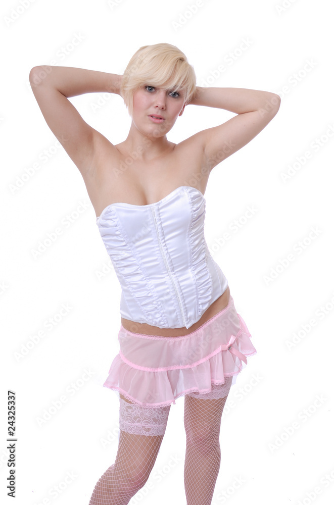 Sexy blond in stockings and basque Sexy blond in stockings and basque