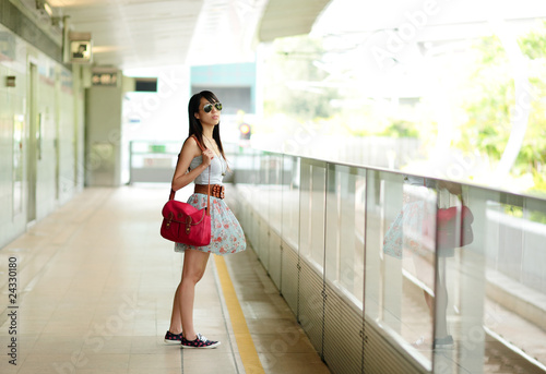 woman waiting for train