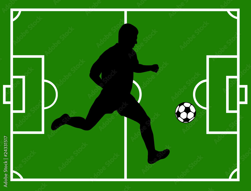 Fototapeta premium Silhouette of a soccer player with field in background