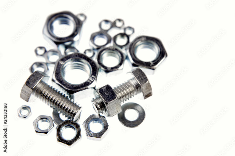 Chrome nuts and bolts close-up