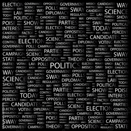 POLITICS. Word collage on black background.