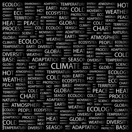 CLIMATE. Word collage on black background.
