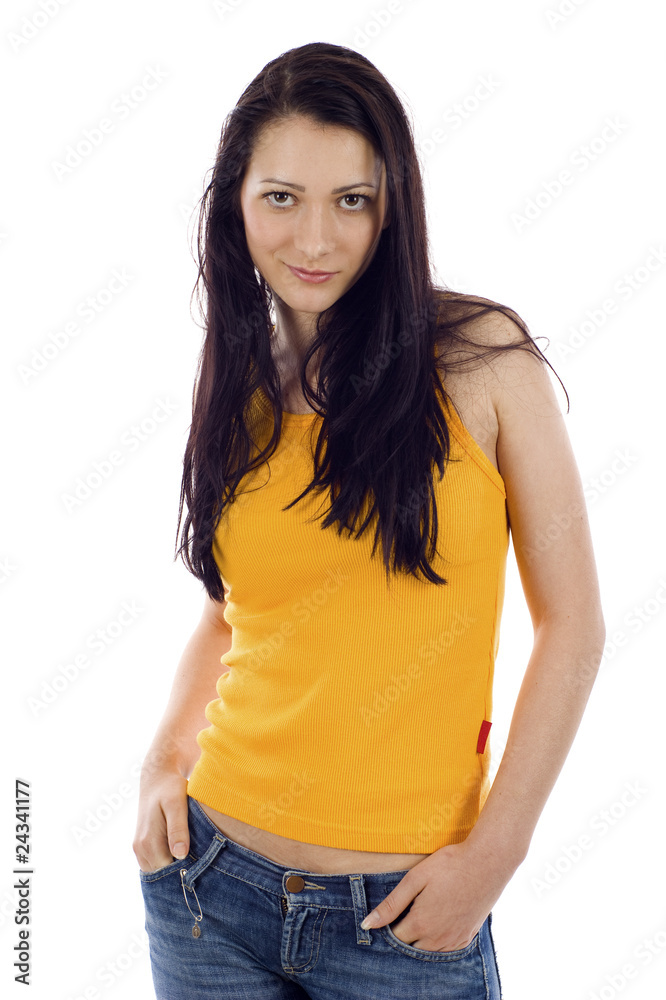 Pretty brunette woman wearing casual outfit