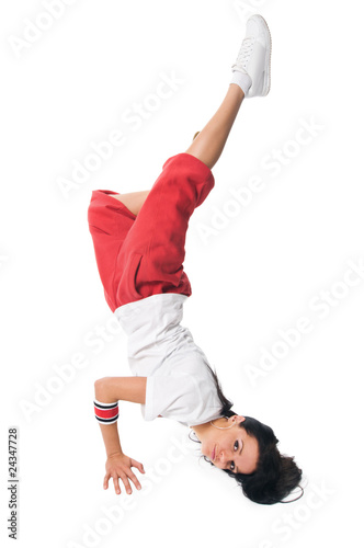 Breakdancing girl doing handstand