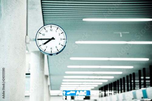Public Clock In Frankfurt Airport With Copyspace