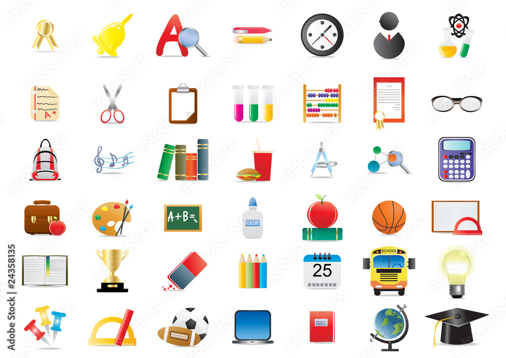 Vector illustration of set of several school icons Vector illustration of set of several school icons
