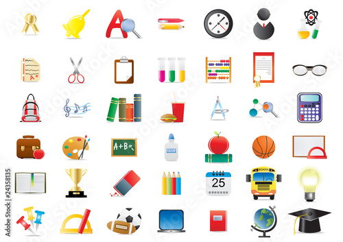 Vector illustration of set of several school icons