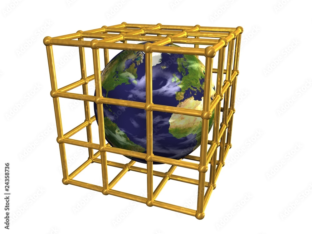 Earth in golden cage Stock Illustration | Adobe Stock
