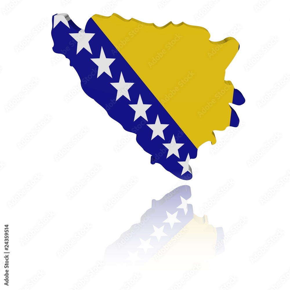Fototapeta premium Bosnia map flag 3d render with reflection illustration