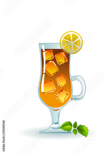 Iced tea with lemon and mint.