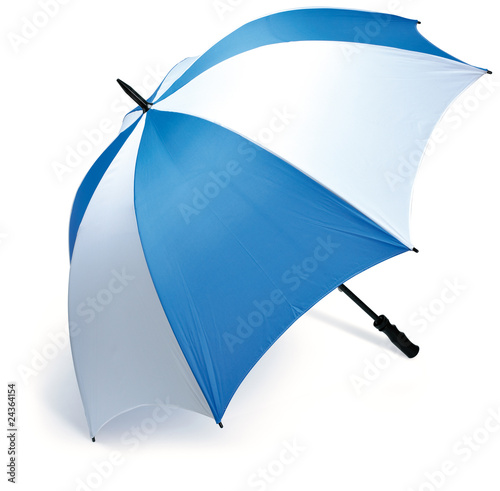 blue and white golf umbrella on a white background