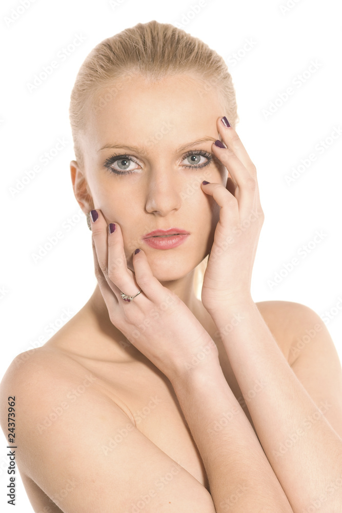 Portrait of beautiful lady on white