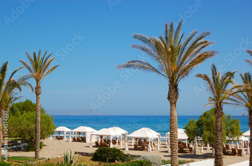 Palm trees at the beach of luxury hotel, Crete, Greece © slava296