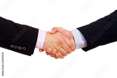 Business men hand shake in white background