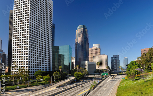 Los Angeles city skyline and freeway © Mike Liu