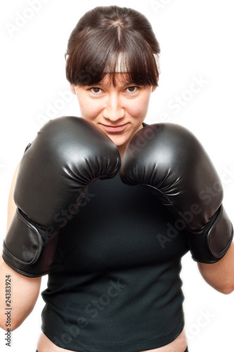 woman wearing boxing gloves isolated