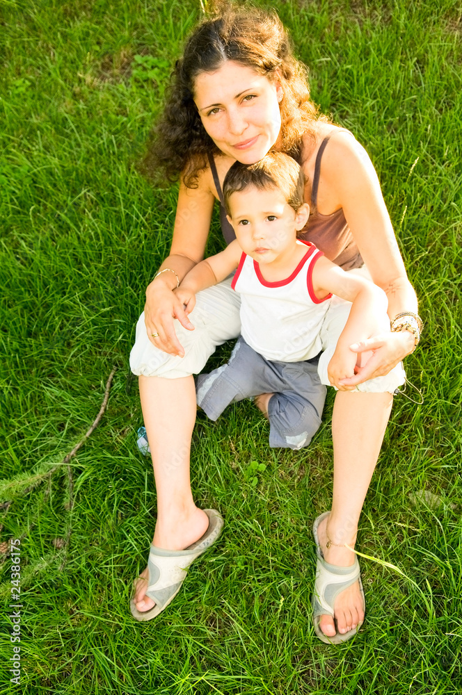 Fototapeta premium mother with child on the meadow