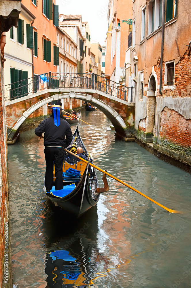 Gondolas on canal in Venice