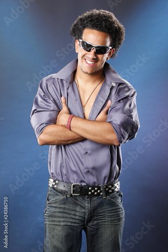 Sportware college student in jeans and shirt