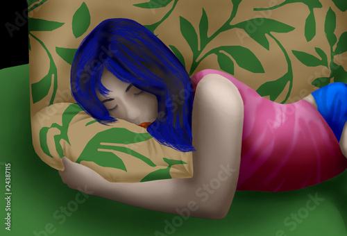 Sleeping blue hair girl