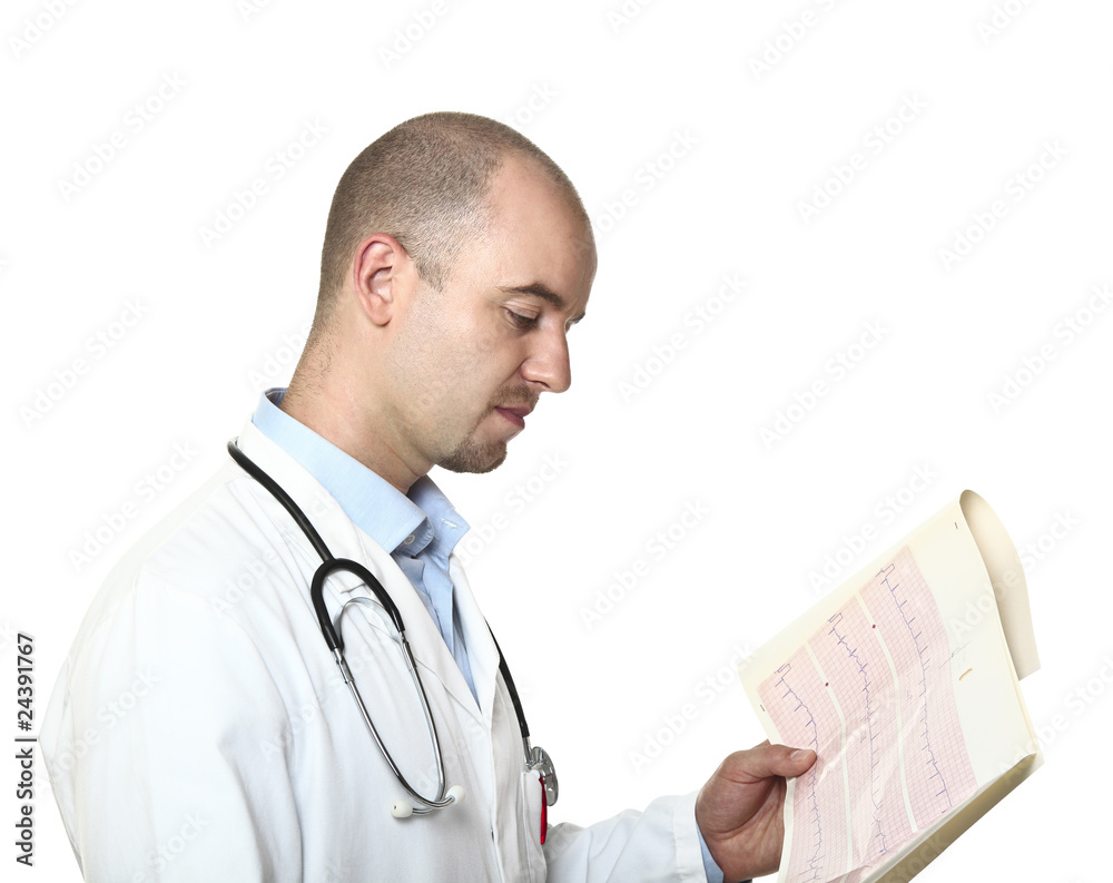 doctor check electrocardiography result doctor check electrocardiography result