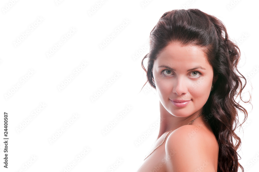 Fototapeta premium Portrait of young beautiful woman (isolated on white)