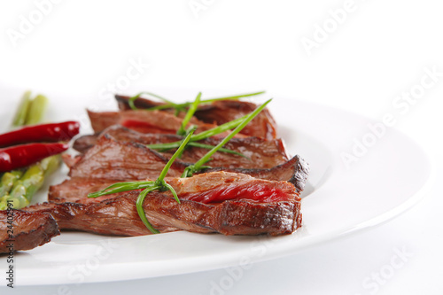 meat slices on white