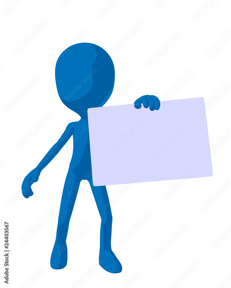 Cute Blue Silhouette Guy Holding A Blank Business Card Cute Blue Silhouette Guy Holding A Blank Business Card