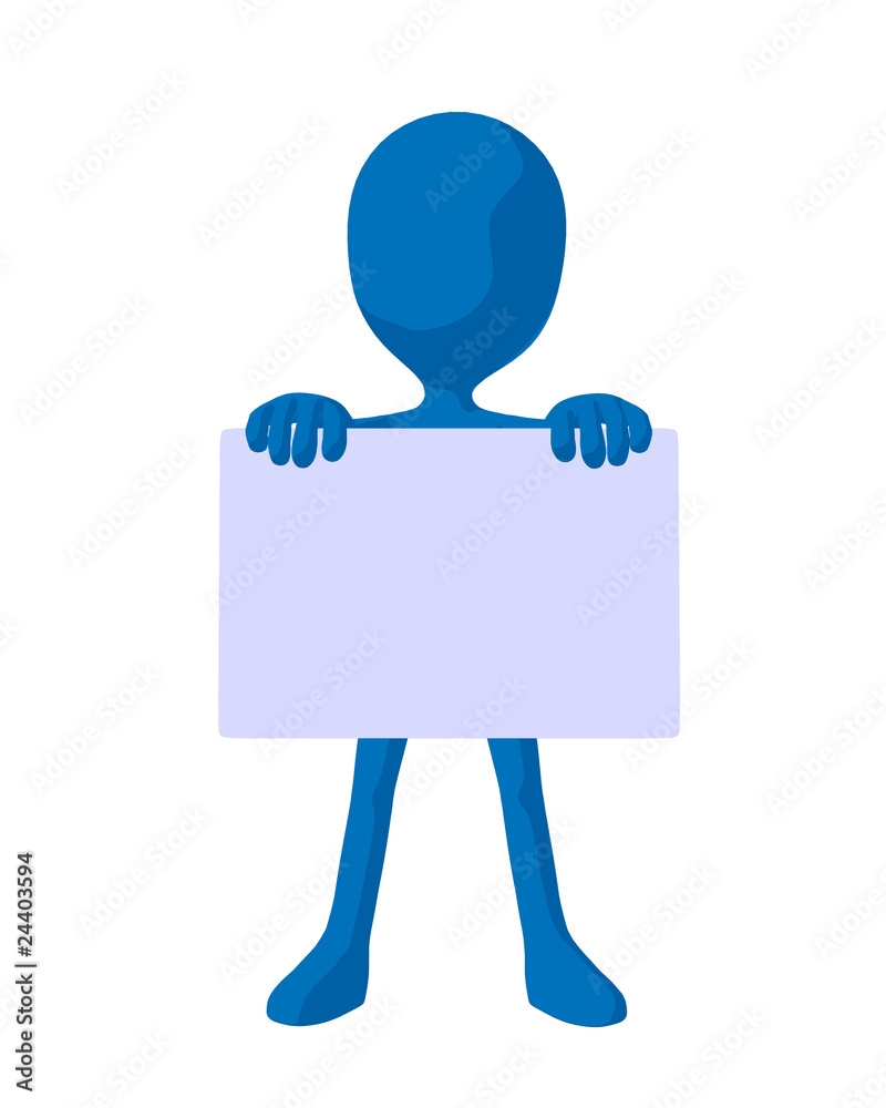 Cute Blue Silhouette Guy Holding A Blank Business Card Cute Blue Silhouette Guy Holding A Blank Business Card