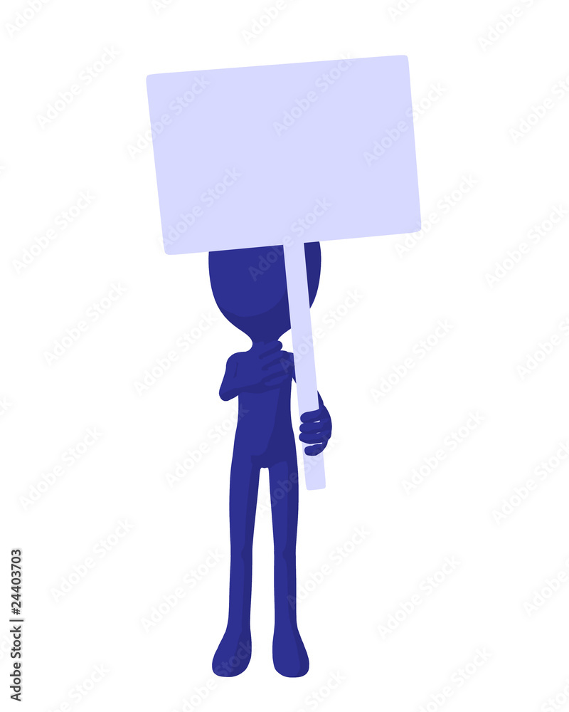 Cute Blue Silhouette Guy Holding A Blank Sign Cute Blue Silhouette Guy Holding A Blank Sign