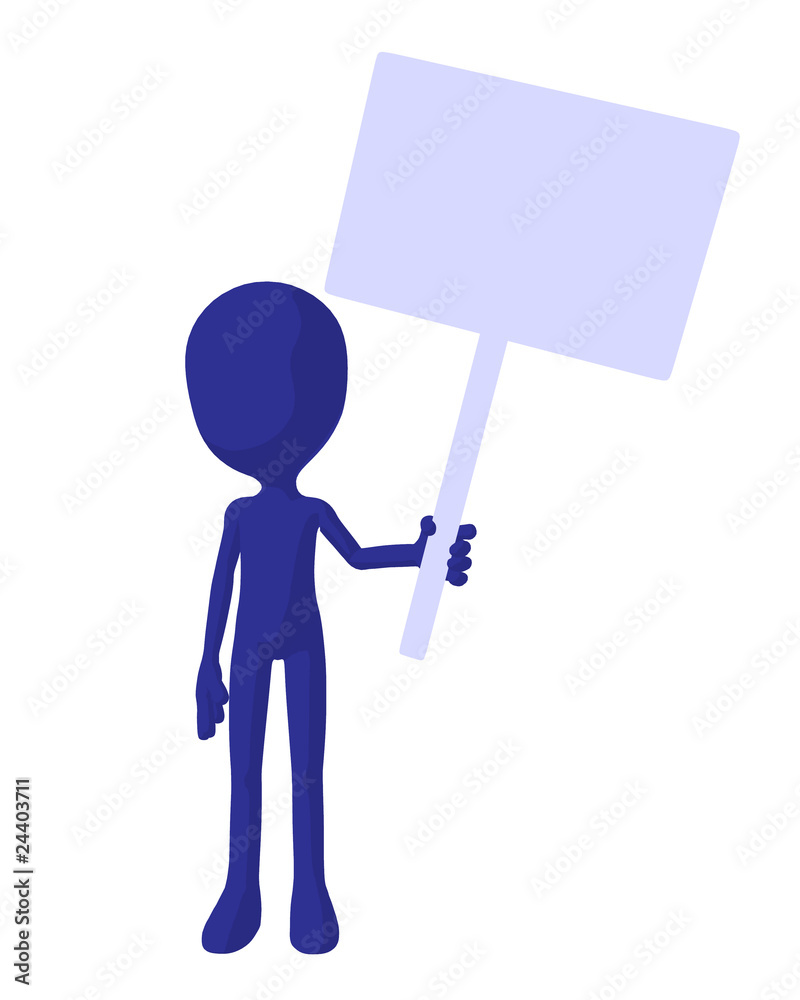 Cute Blue Silhouette Guy Holding A Blank Sign Cute Blue Silhouette Guy Holding A Blank Sign