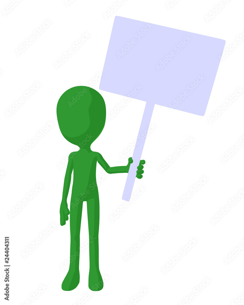 Cute Green Silhouette Guy Holding A Blank Sign Cute Green Silhouette Guy Holding A Blank Sign
