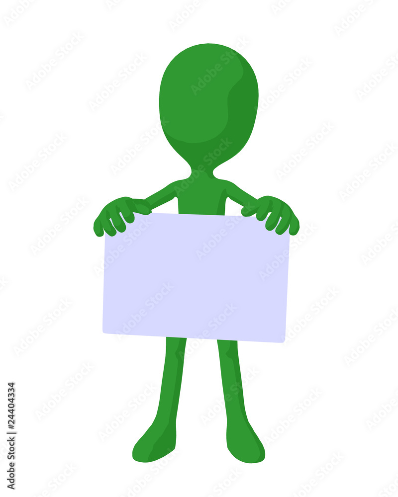 Cute Green Silhouette Guy Holding a Blank Business Card Cute Green Silhouette Guy Holding a Blank Business Card