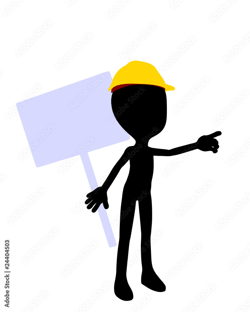 Cute Black Silhouette Construction Guy Holding A Blank Sign Cute Black Silhouette Construction Guy Holding A Blank Sign