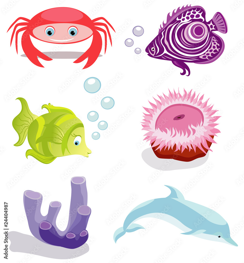 Obraz premium Nice sea animals on white background