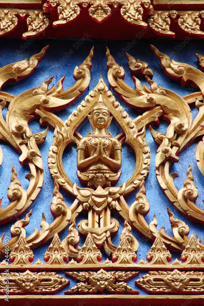 art on gable of temple, Wat Kwan Muang, Borabue, Mahasarakam