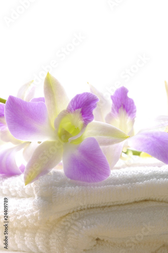 Spa towel with orchid