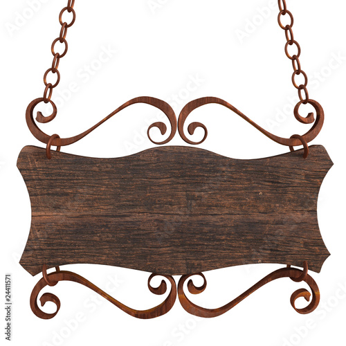 Old wooden sign on the chains.